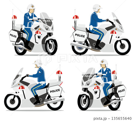 白バイ、警察、警官、警察官、パトロール、取り締まり 135655640