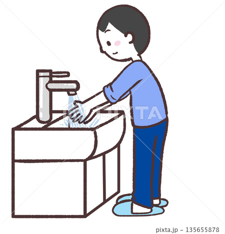 手を洗う男性のイラスト 135655878