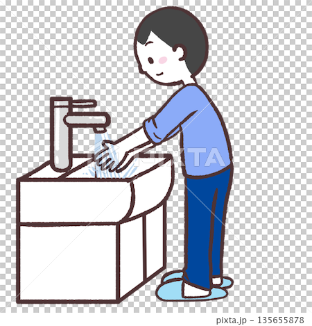 手を洗う男性のイラスト 135655878