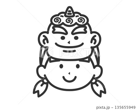 青鬼のお面をつけた、女の子のアイコン(線画)のイラスト 青鬼のお面をつけた、女の子のアイコン(線画)のイラスト 135655949