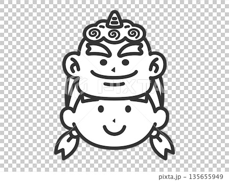 青鬼のお面をつけた、女の子のアイコン(線画)のイラスト 青鬼のお面をつけた、女の子のアイコン(線画)のイラスト 135655949