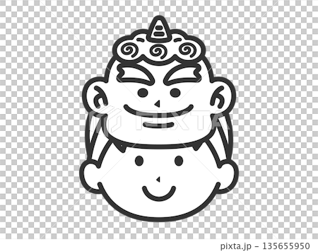 青鬼のお面をつけた、男の子のアイコン(線画)のイラスト 青鬼のお面をつけた、男の子のアイコン(線画)のイラスト 135655950