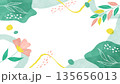 ボタニカルな自然派の背景フレーム 花や植物のゆるふわ水彩イラスト枠 135656013