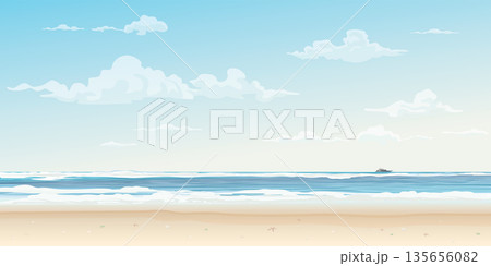 White sand beach and tropical blue sea vector illustration. Summer concept flat design have blank space. 135656082