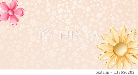 Pink and yellow crystal flowers on floral background. 135656202