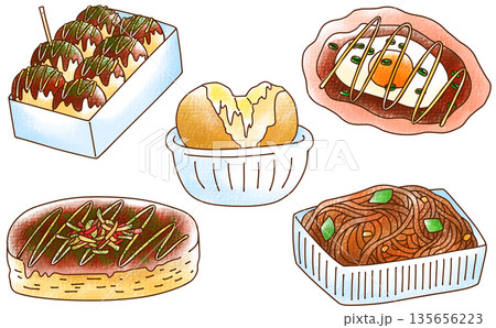 ゆるめシンプル屋台飯セット　アナログ風 135656223