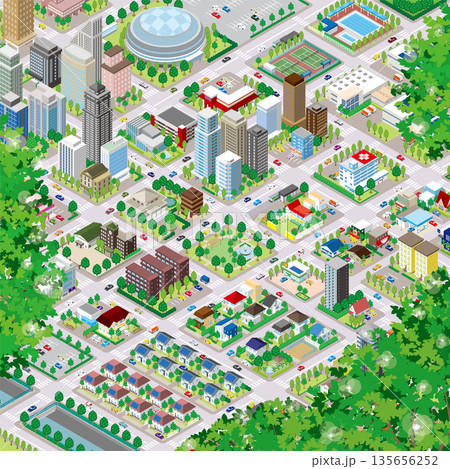 新緑の街並み. 街並みの立体図. 135656252