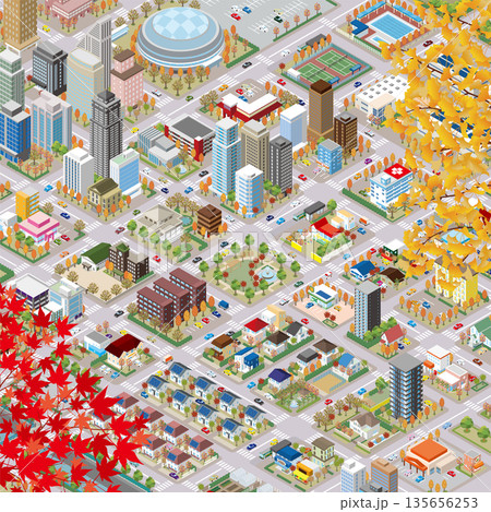 秋の街並み. 街並みの立体図. 135656253
