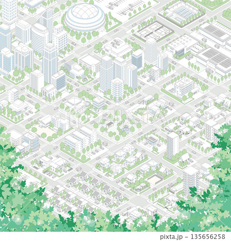 新緑の街並み. 街並みの立体図. 135656258