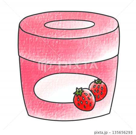 ゆるめシンプルなカップのイチゴジャム　アナログ風 135656293