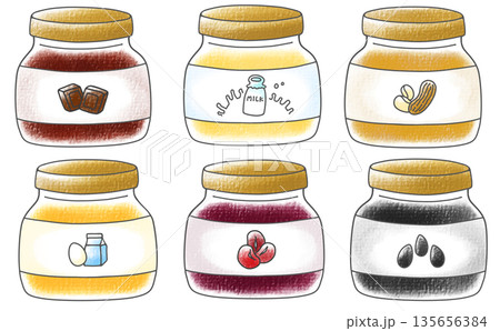 ゆるめシンプルな瓶詰めジャムセット2　アナログ風 135656384