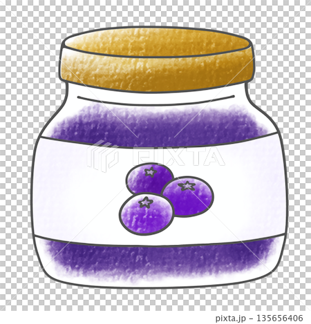 Simple, loose-fitting jar of blueberry jam in an analog style 135656406
