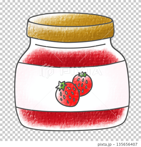 ゆるめシンプルな瓶のイチゴジャム　アナログ風 135656407