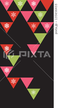 Abstract Christmas tree geometric shape with snowflakes on black background vector illustration have blank space. Merry Christmas greeting card vertical template. Abstract Christmas tree geometric shape with snowflakes on black background vector illustration have blank space. Merry Christmas greeting card vertical template. 135656433