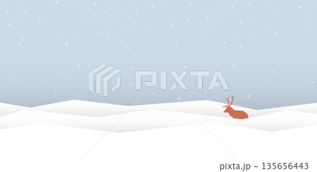 Lonely Reindeer sleeping in snowland pastel colors vector illustration. Snow landscape concept have blank space. 135656443