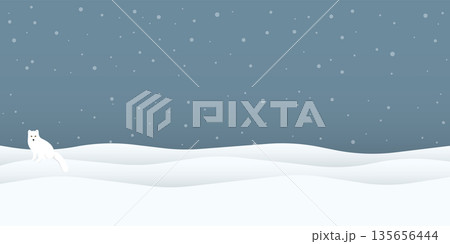 Arctic Fox in snowland at night vector illustration. Snow landscape concept have blank space. 135656444