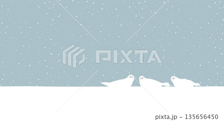 Seal family in snowland vector illustration. Snow landscape concept have blank space. Seal family in snowland vector illustration. Snow landscape concept have blank space. 135656450