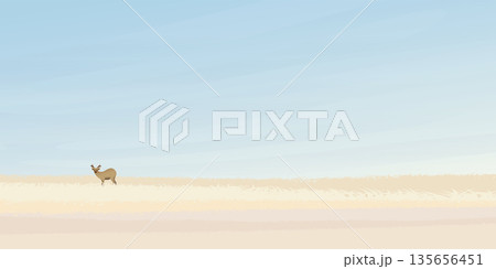 Young deer in countryside fields landscape in autumn flat design vector illustration have blank space. Young deer in countryside fields landscape in autumn flat design vector illustration have blank space. 135656451