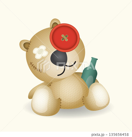 Voodoo bear Doll drunken made from sackcloth hug a bottle of liquor vector illustration. Voodoo bear Doll drunken made from sackcloth hug a bottle of liquor vector illustration. 135656458