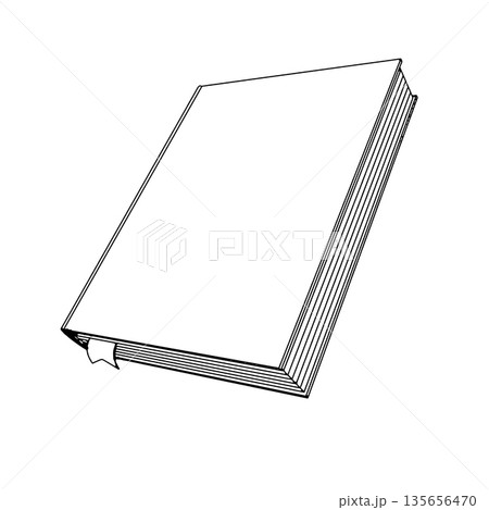 Outline for Coloring of Hardcover Book with Bookmark on White Background. Vector Illustration. Outline for Coloring of Hardcover Book with Bookmark on White Background. Vector Illustration. 135656470