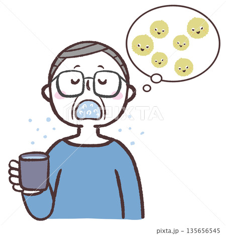 うがいで花粉を流すシニア男性のイラスト うがいで花粉を流すシニア男性のイラスト 135656545
