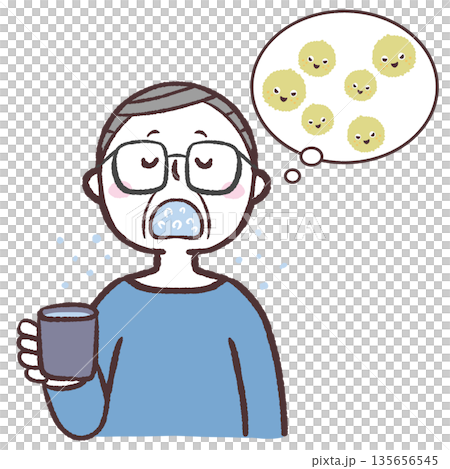 うがいで花粉を流すシニア男性のイラスト うがいで花粉を流すシニア男性のイラスト 135656545