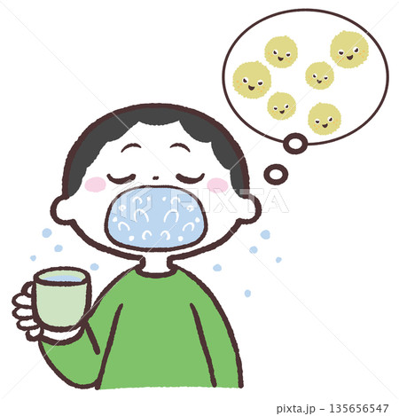 うがいで花粉を流す男の子のイラスト 135656547