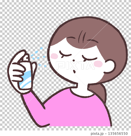 顔にスプレーかける女性のイラスト 135656550