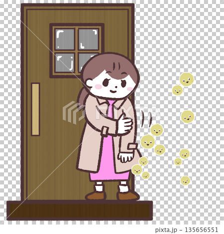玄関で花粉を払う女性のイラスト 玄関で花粉を払う女性のイラスト 135656551
