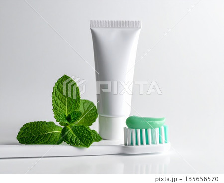 歯磨き粉を歯ブラシに乗せている　歯磨き　オーラルケア　美容　健康　口臭予防のエチケット 135656570