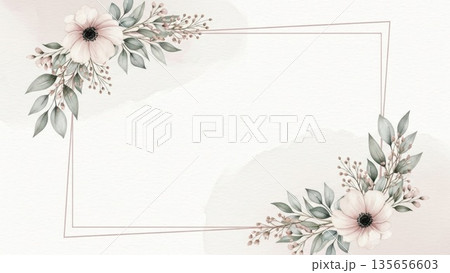 結婚式の招待状やメッセージカードに最適なボタニカル背景素材 135656603