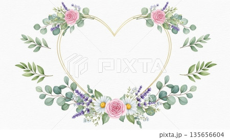 結婚式の招待状やメッセージカードに最適なボタニカル背景素材 135656604