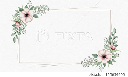 結婚式の招待状やメッセージカードに最適なボタニカル背景素材 135656606