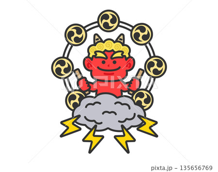 赤鬼の雷様のアイコン(線画カラー)のイラスト 赤鬼の雷様のアイコン(線画カラー)のイラスト 135656769