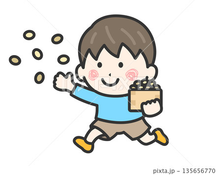 豆まきをする、男の子のアイコン(線画カラー)のイラスト 豆まきをする、男の子のアイコン(線画カラー)のイラスト 135656770