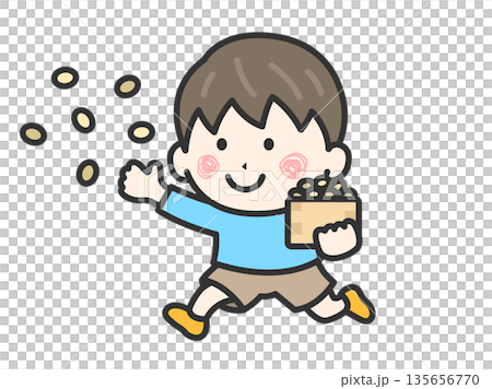 豆まきをする、男の子のアイコン(線画カラー)のイラスト 豆まきをする、男の子のアイコン(線画カラー)のイラスト 135656770