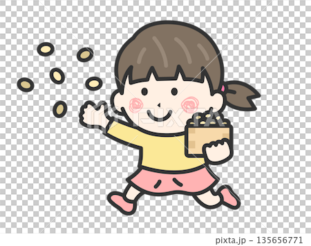Illustration of a girl throwing beans (line drawing color) Illustration of a girl throwing beans (line drawing color) 135656771