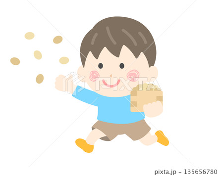 豆まきをする、男の子のアイコンのイラスト 豆まきをする、男の子のアイコンのイラスト 135656780