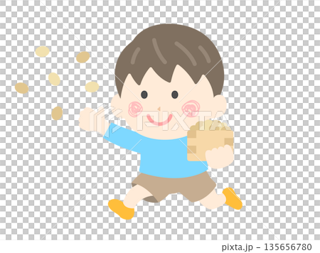 豆まきをする、男の子のアイコンのイラスト 豆まきをする、男の子のアイコンのイラスト 135656780