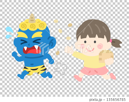 Illustration of a girl icon facing off against a blue demon Illustration of a girl icon facing off against a blue demon 135656785
