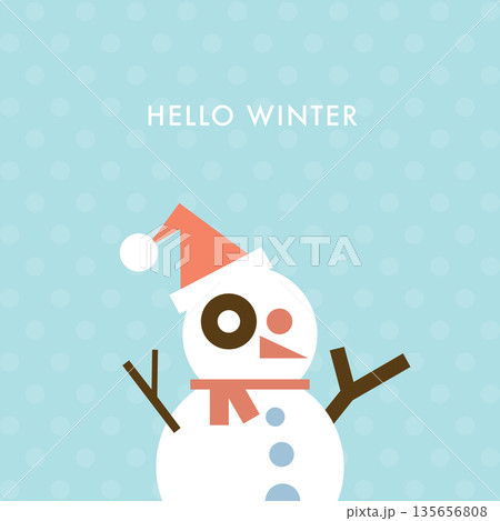 Hello Winter with snowman geometric shapes vector illustration. Merry Christmas and happy new year greeting card template. 135656808