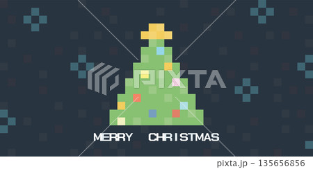 Merry Christmas and decorated Christmas tree 90's gaming concept vector illustration. Merry Christmas 8 bit greeting card template. Merry Christmas and decorated Christmas tree 90's gaming concept vector illustration. Merry Christmas 8 bit greeting card template. 135656856