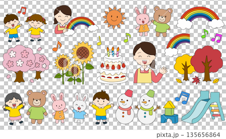 Kindergarten and nursery school annual events and seasonal illustration set Kindergarten and nursery school annual events and seasonal illustration set 135656864