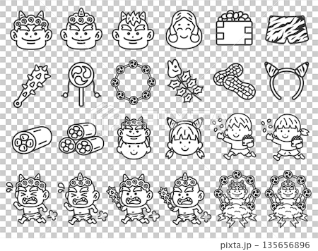 Deluxe Edition! Setsubun Special Icon (Line Drawing) Illustration Set Deluxe Edition! Setsubun Special Icon (Line Drawing) Illustration Set 135656896
