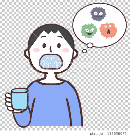 うがいでウィルスを流す男性のイラスト 135656973
