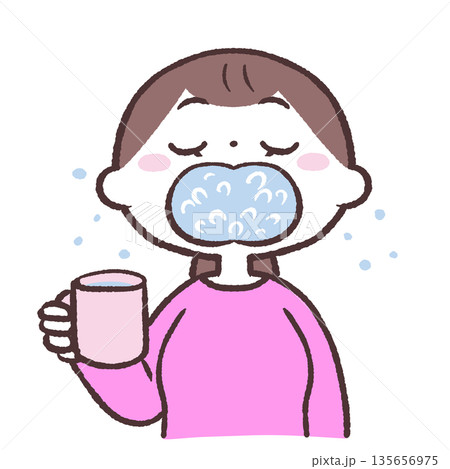 うがいをする女性のイラスト うがいをする女性のイラスト 135656975