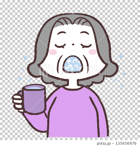 うがいをするシニア女性のイラスト 135656976