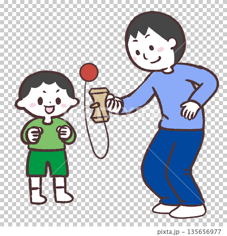 男孩們玩劍玉的插圖 135656977