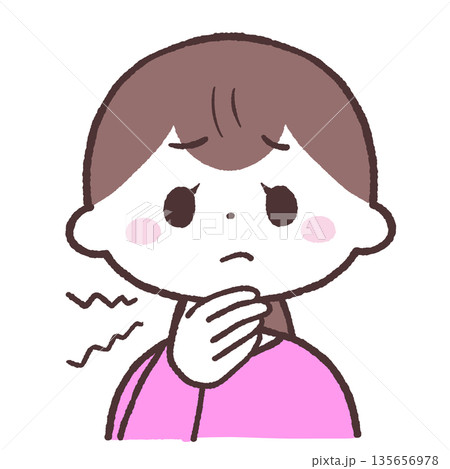 のどが痛い女性のイラスト のどが痛い女性のイラスト 135656978
