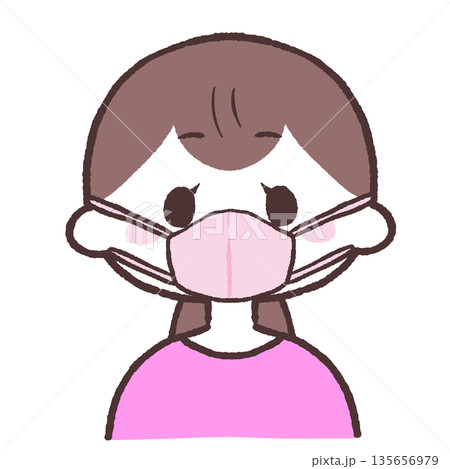 マスクをする女性のイラスト 135656979